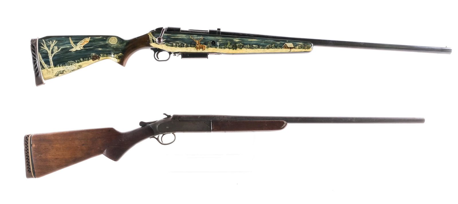 Iver Johnson Mossberg 16Ga 12Ga 2 Pcs Lot Shotguns: Description This lot is for two shotguns. Iver Johnson Champion in 16 gauge 2 3/4" with a single round capacity and a 28" FULL fixed choke barrel. Smooth wood stock and front foregrip. Blued untexture