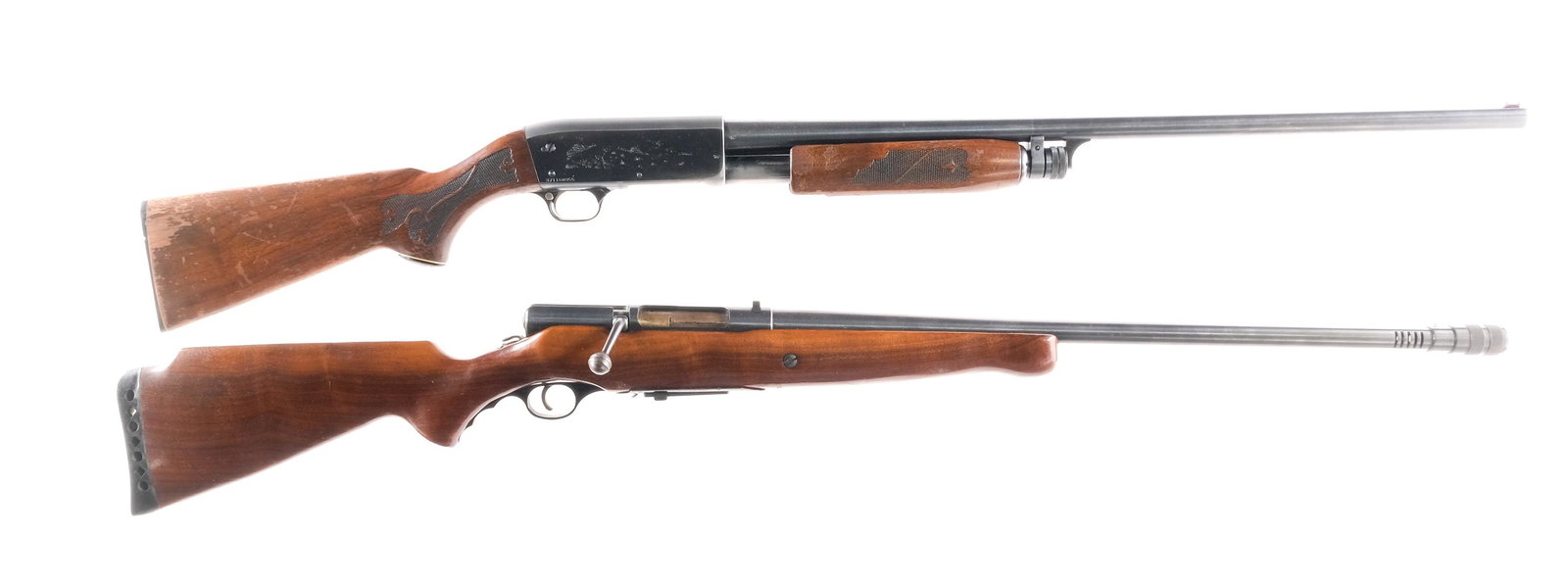 Mossberg / Ithaca 16 / 12Ga 2Pcs Shotguns: Description This lot is for two shotguns. Mossberg 190KA in 16 gauge 2 3/4" with a two round removable magazine and a 26" barrel with C-Lector-Choke muzzle device. Smooth wood stock. Blued receiver an