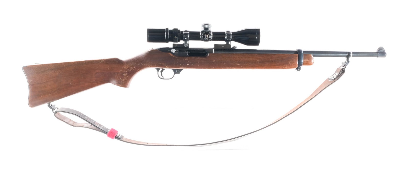 Ruger Carbine .44 Mag Semi Auto Rifle: Description Ruger Carbine in .44 Magnum with a five round capacity and a 18.5" barrel. Blued metal butt plate. Smooth wood stock and front forend. Black finished trigger guard and untextured trigger. 