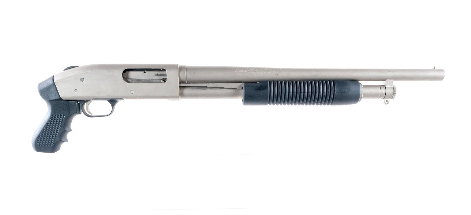 Mossberg 500 SS Marine 12Ga Pump Action Shotgun: Description Stainless Steel (Not Marinecote) Mossberg 500A in 12 gauge 2 3/4"-3" shells with a five round capacity and a 18.5" barrel. Checkered composite pistol grip. Composite trigger guard and serr