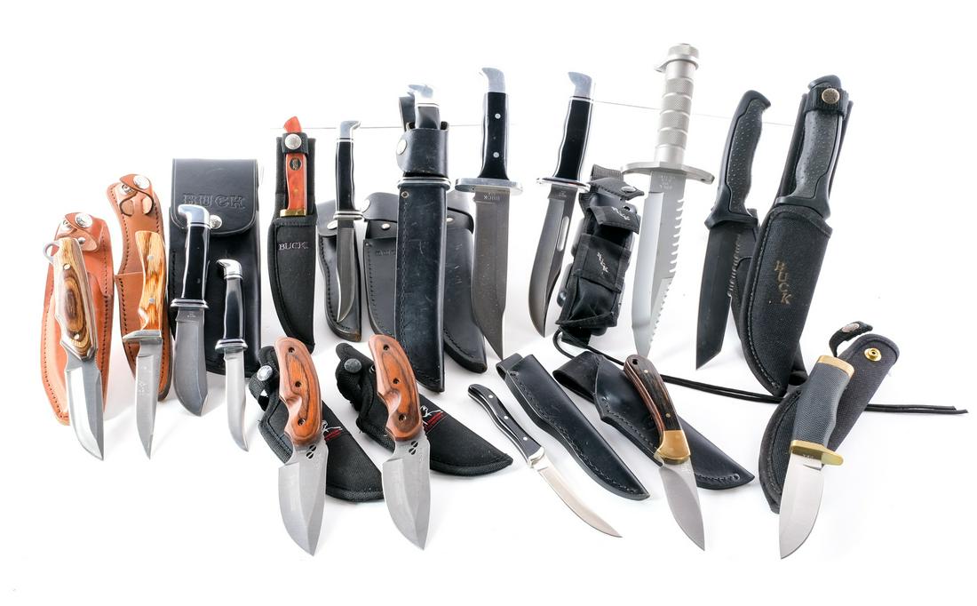 Estate Buck Knife Lot 16 Pcs Knives / Blades: Description This lot is for sixteen mixed Estate found Buck knives and sheaths. Includes Buck Models 107, 650, 480, 403N, 120, 692, 1130, 102, 124, 119,184, 653N, 103, 102. One Buck knife 4.5" blade s