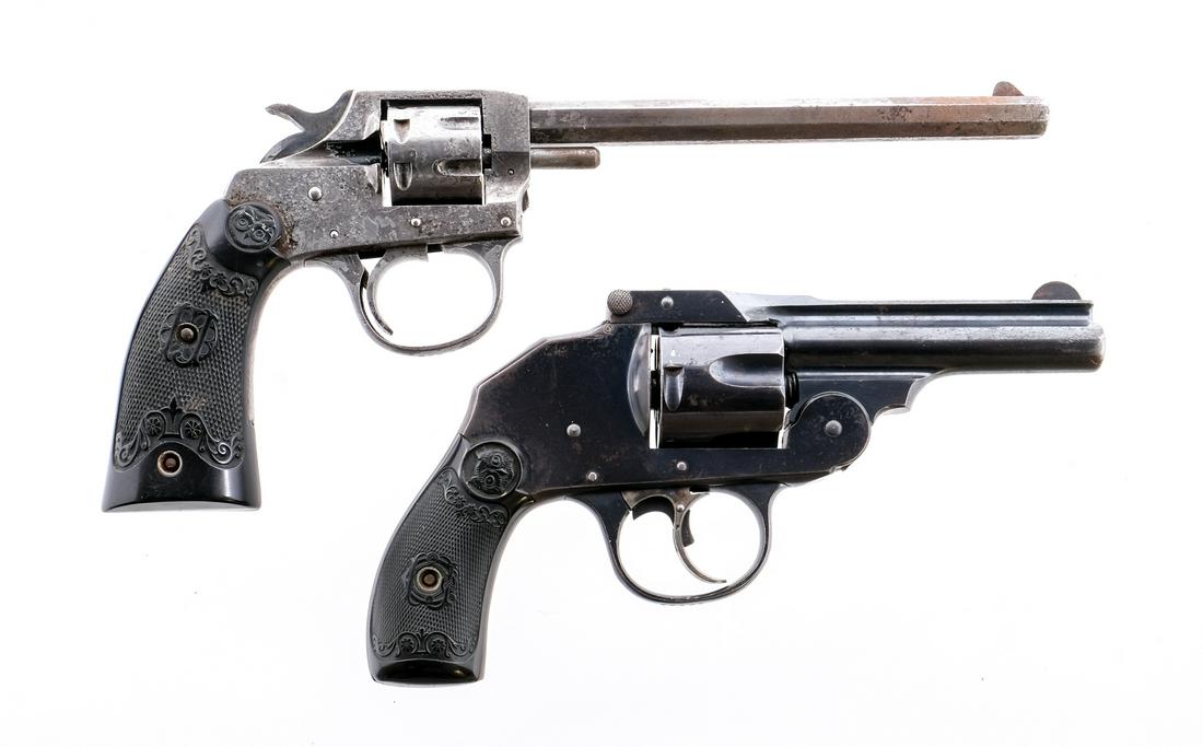 Iver Johnson .22 /.38 2Pcs Lot Revolver: Description This lot is for two Iver Johnson revolvers. The first is a Model 1900 Double Action in .22 caliber with a seven round capacity and a 6" barrel. Checkered composite grip plates. Front and r
