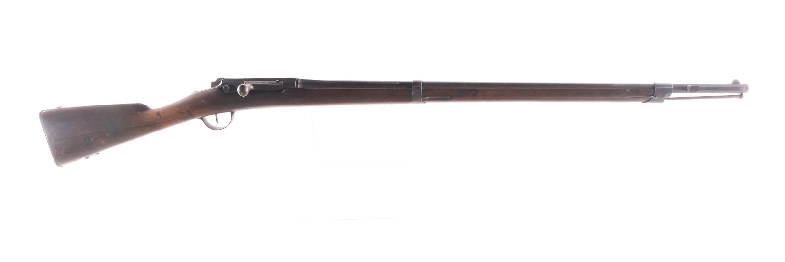 Kynochs 1866/1873 Chassepot 11mm Bolt Action Rifle: Description Kynochs Gun Factory 1866/1873 Chassepot conversion rifle in 11mmx60R (11mm Mauser) with a single round capacity and a 32" barrel. Metal butt plate. Smooth wood stock and front forend. Blue