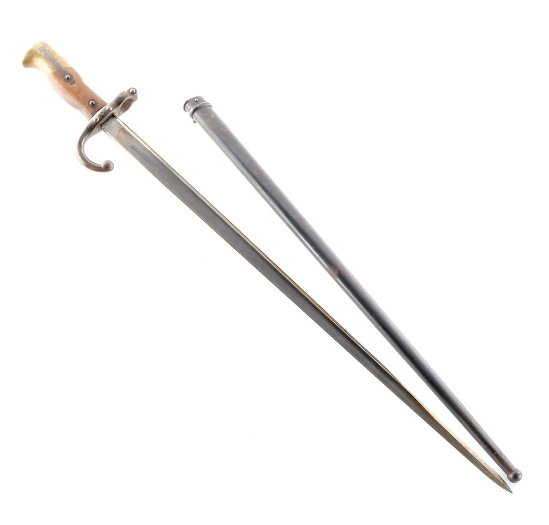 French Gras M1874 Bayonet: Description This lot is for one bayonet and scabbard. French Gras Model 1874 bayonet made by L. Deny in Paris in 1878. 20.5" blade. 25.5" length including handle. 26" overall length closed in scabbard