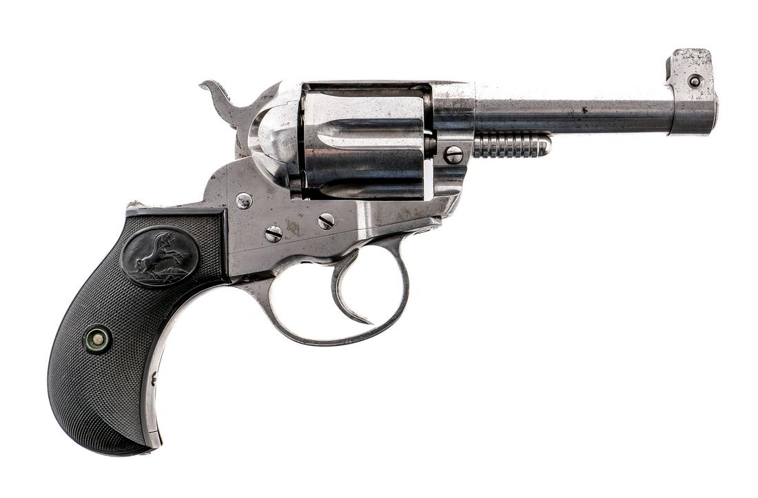 Colt 1877 Thunder .41 DA Revolver: Description Colt 1877 Thunder in .41 caliber with a six round capacity and a 3.5" barrel. Checkered composite grip plates. Finish worn trigger guard, untextured trigger, frame, checkered hammer, cylin