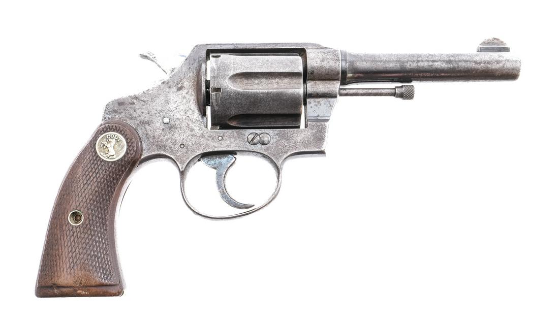 Colt Police Positive .38 Spl DA Revolver: Description Colt Police Positive in .38 Special with a six round capacity and a 4" barrel. Checkered wood grip plates. Blued frame, untextured trigger, checkered hammer, cylinder and barrel. Left side