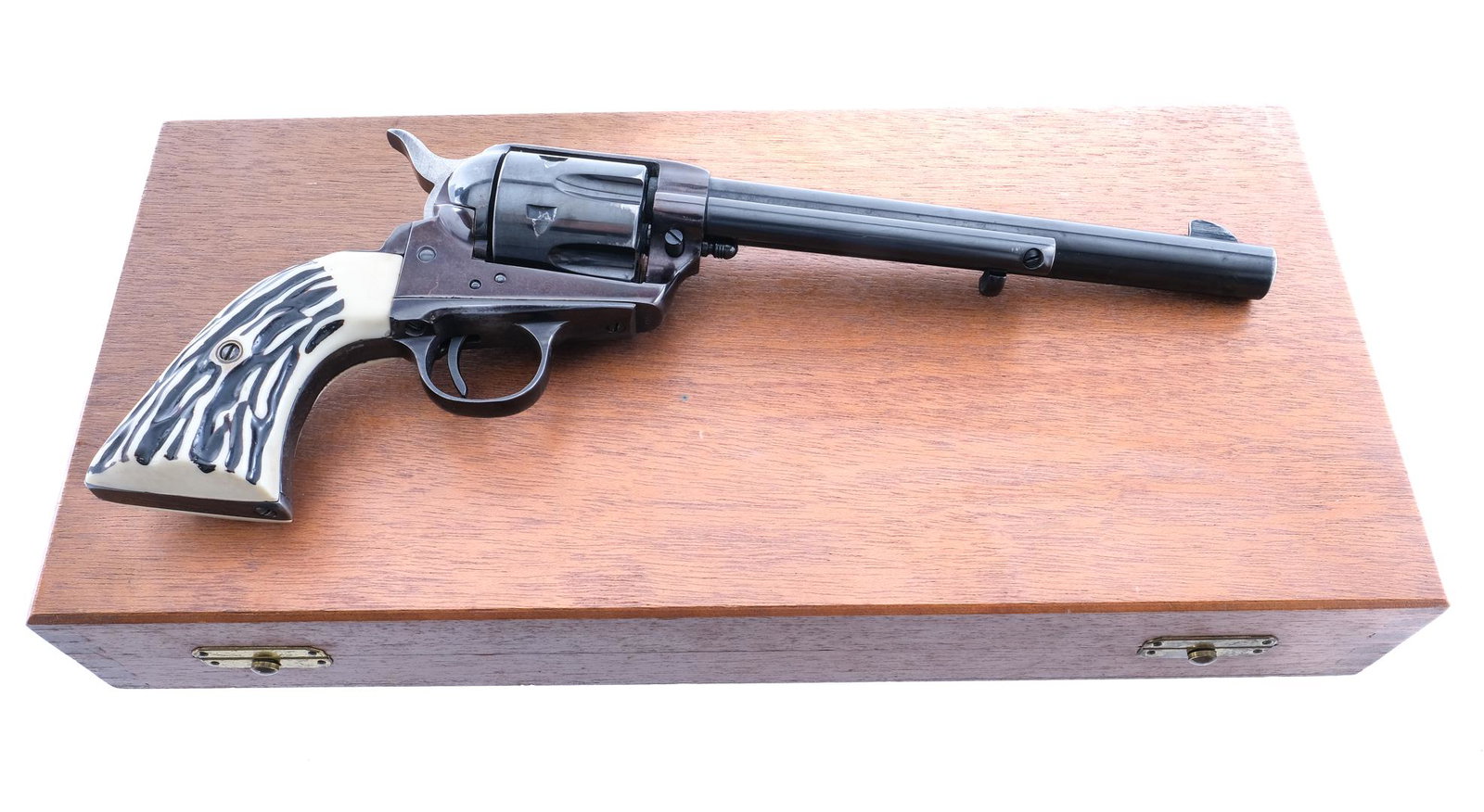 Great Western SAA .357 Atomic Revolver: Description Great Western Single Action Army chambered in .357 Atomic with a six-shot cylinder and a 7.5" barrel. Blued barrel, cylinder, trigger, and backstrap. Cyanide blued frame. Stainless texture