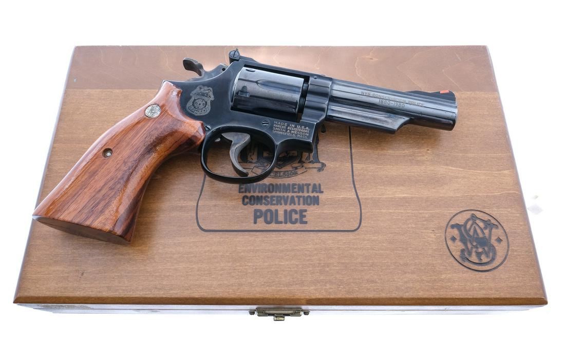 S&W 19-4 NYSP Commemorative .357 Mag Revolver: Description Smith & Wesson 19-4 New York State Police Enviromental Conservation commemorative chambered in .357 magnum with a six-shot cylinder and a 4" barrel. Blued barrel, frame, and cylinder. Case