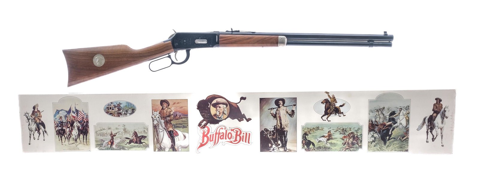 Winchester 94 Buffalo Bill .30-30 Lever Action: Description Winchester 94 Buffalo Bill Commemorative chambered in .30-30 Winchester with a six round integral magazine and a 20" octagonal barrel. Blued barrel, magazine tube, lever, and engraved fram