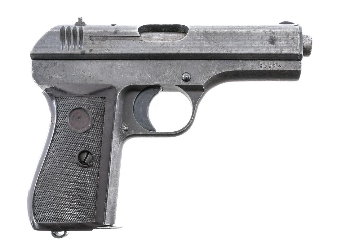 CZ 27 .32 Semi Auto Pistol: Description CZ Model 27 in 7.65mm which is .32 caliber with one, nine round removable magazine and a 4" barrel. Checkered composite grip plates. Worn blued finish to the frame, solid trigger, serrated