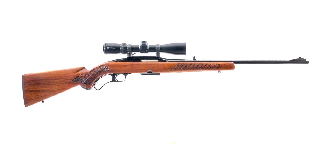 Winchester 88 .308 Win Lever Action Rifle: Description Winchester Model 88 in .308 Winchester with one, four round removable magazine and a 22" barrel. Checkered composite butt plate. Basket weave checkering on wood stock and front foregrip. B
