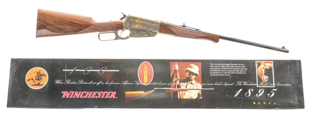 Winchester 1895 High Grade .30-06 Lever Action: Description Winchester 1895 Limited Edition High Grade chambered in .30-06 with four round internal magazine and a 24" barrel. Made in Japan by Miroku for Winchester. Blued barrel, bolt block, hammer,