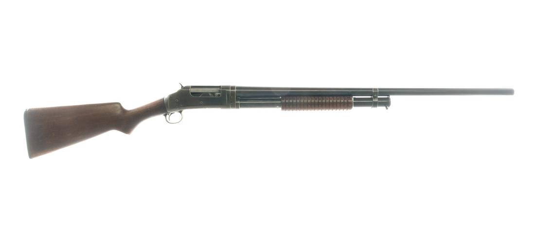 Winchester 1897 12Ga Pump Action Shotgun: Description Winchester 1897 chambered in 12 gauge with a six-shot tube magazine and a 28" fixed full choke barrel. Blued barrel, magazine tube, receiver, and trigger/guard. Ribbed wood forend and smoo