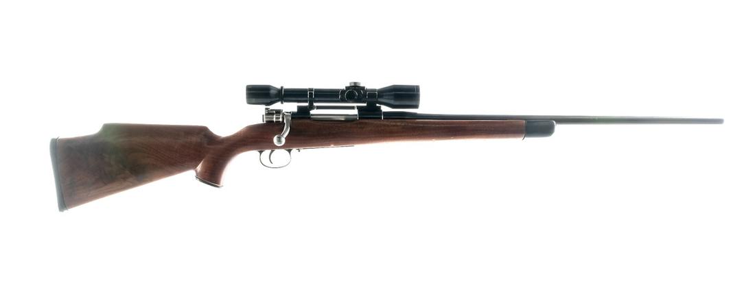 Flaigs Ace .270 Win Bolt Action Rifle: Description Flaigs Ace in .270 Winchester with a five round capacity and a 24" barrel. Serrated wood composite butt plate. Smooth Monte Carlo style stock and front forend. Blued trigger guard, serrate