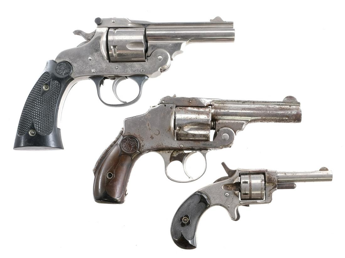 Estate Revolver 3Pcs Lot Revolvers: Description This lot is for three Estate found revolvers. Smith & Wesson Safety Hammerless 2nd Model in .38 S&W with a five round capacity and a 3.25" barrel. Checkered composite grip plates. Nickel f