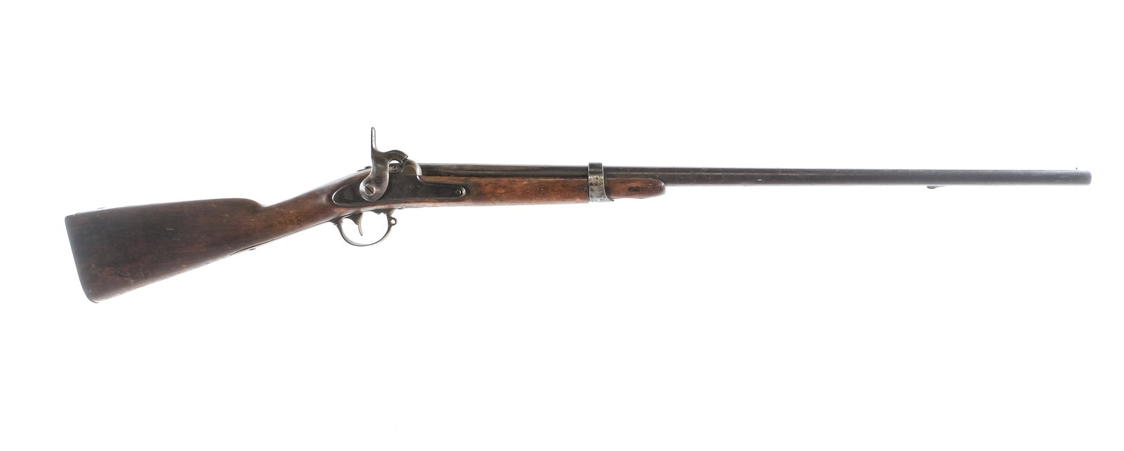 US Springfield 1845 Muzzle Loading Rifle: Description US. Springfield 1845 "Sporterized" cap and ball muzzle loading rifle. Measuring in at bore 17.75mm on our micrometer with a single round capacity and a 32" barrel. Metal butt plate. Smooth