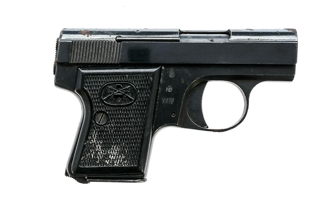 Bernardelli 68 Baby .25 Semi Auto Pistol: Description V. Bernardelli Model 68 "Baby" in 6.35mm which is .25 caliber with one, five round removable magazine and a 2" barrel. Made in Italy. Checkered composite grip plates. Blued frame, solid tr