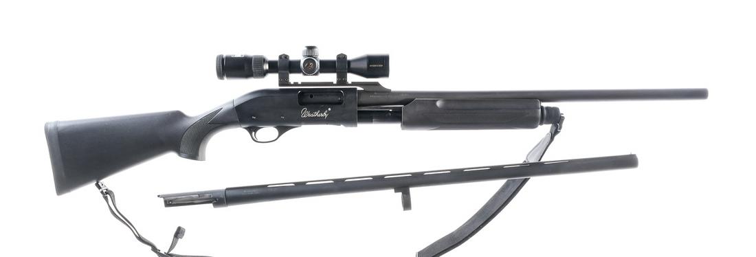 Weatherby PA-08 12Ga Pump Action Shotgun: Description Weatherby PA-08 Slug Gun Combo chambered in 12 gauge for 2 3/4" and 3" shells with a four round tube magazine, installed 24" rifled slug barrel and a 28" smooth bore barrel. Blued barrel a