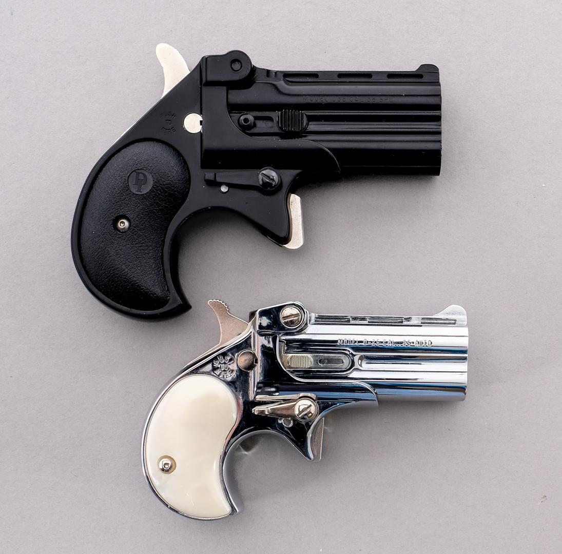 Davis D-38 / 25 .38 Spl / .25 2 Pcs Lot Pistols: Description This lot is for two Davis Industries Derringer pistols. Davis D-25 in .25 caliber with a two round capacity and a 2 3/8" over under barrel. Composite grip plates. Nickel plated frame and b