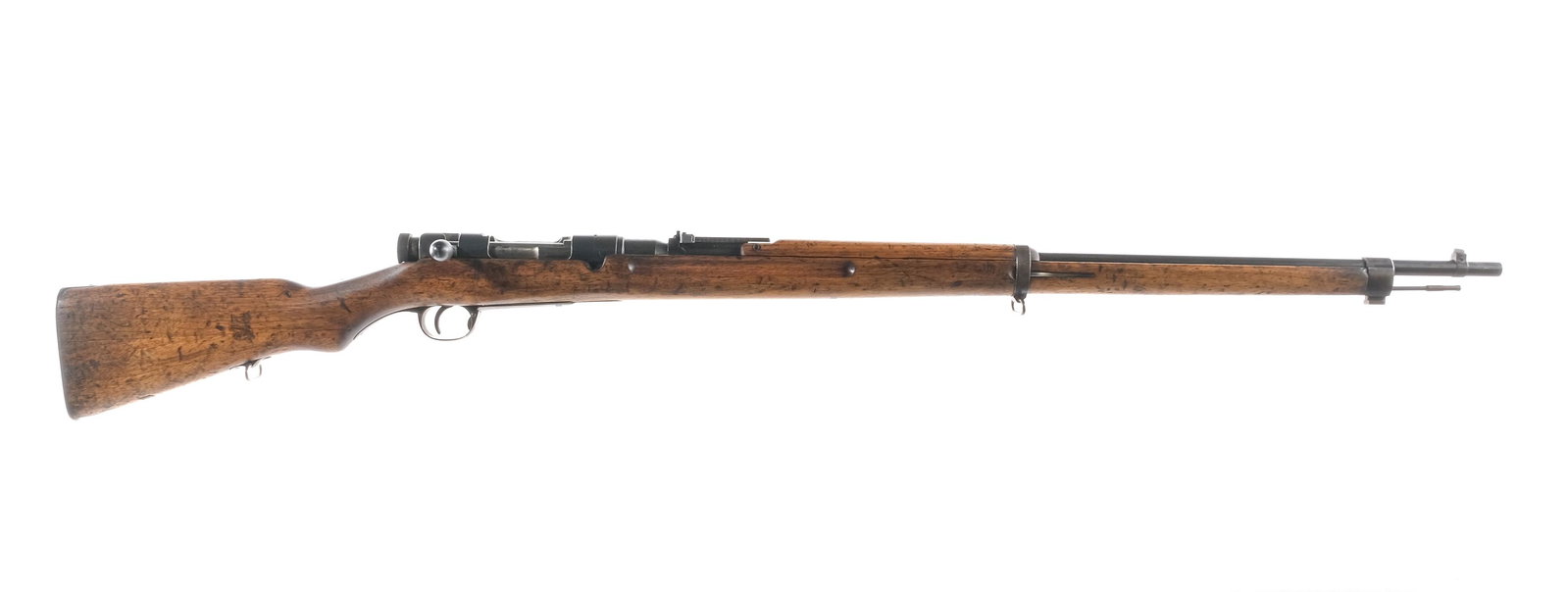 Japanese Arisaka Type 38 6.5x50mm Bolt Rifle: Description Japanese Arisaka Type 38 in 6.5x50mm with a five round capacity and a 31" barrel. Koishikawa Arsenal marked receiver. Metal butt plate. Smooth wood stock marked 192 on one side and 170 on 
