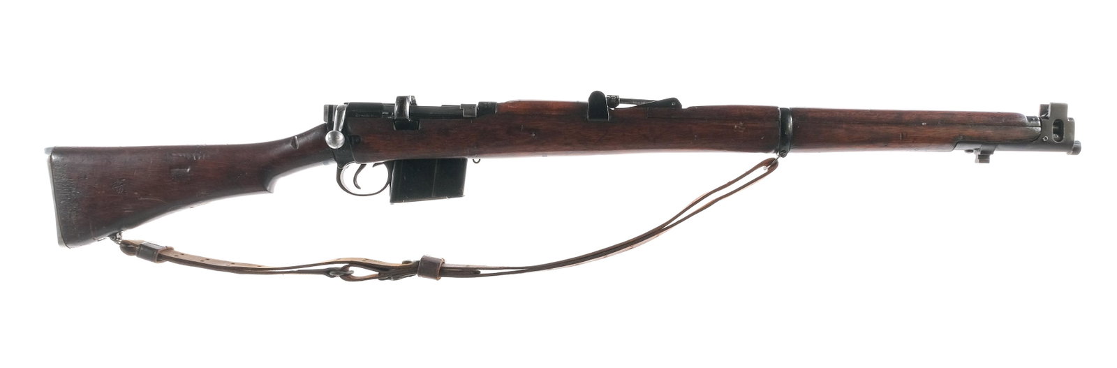 RFI Enfield 2A1 7.62x51mm Bolt Action Rifle: Description Rifle Factory Ishapore Model 2A1 in 7.62x51mm with one, ten round removable magazine and a 25" barrel. Rear right side of receiver has illegible import mark. Metal butt plate with cleaning