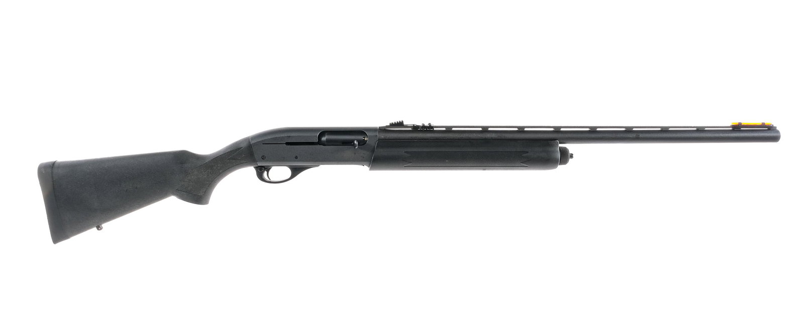 Remington 11-87 Sportsman 12Ga Semi Auto Shotgun: Description Remington 11-87 Sportsman in 12 gauge 2 3/4"-3" with a four round capacity and a 25.5" FULL removable choke top rib vented barrel. Rubber butt pad. Checkered composite stock and front fore