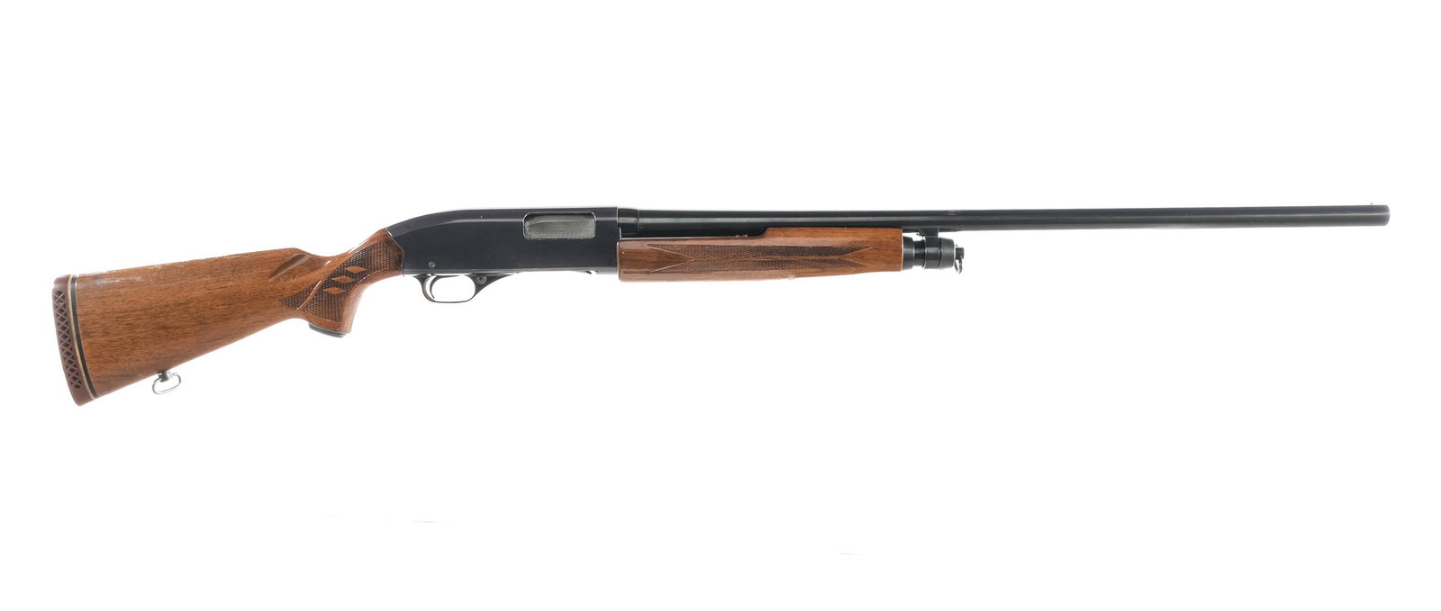 Winchester 1200 12 Ga Pump Action Shotgun: Description Winchester 1200 chambered in 12 gauge for 2 3/4" shells with a 28" Winchester Proof Steel barrel with a fixed full choke. Blued barrel, magazine tube, receiver, and trigger. Jeweled bolt. 