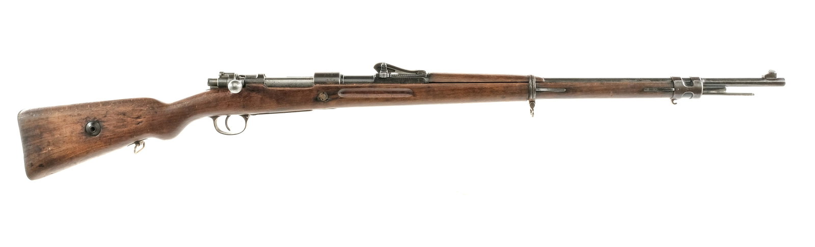Mauser Gew 98 8mm Bolt Action Rifle: Description Mauser Gewehr 98 in 7.92x57mm (8mm Mauser) with a five round capacity and a 29" barrel. Import marked on left side of barrel NA CO. Metal butt plate with matching serial number to receiver