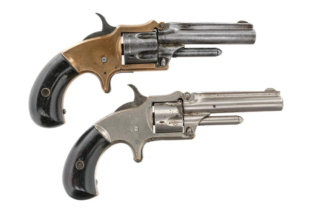 Marlin XXX Standard 1872 2Pcs Lot Revolvers: Description Estate lot of two Marlin revolvers. Marlin XXX Standard 1872 in .32 Rimfire with a five round capacity and a 3" barrel. Matching serial wood grip plates. Nickel finished frame, cylinder an
