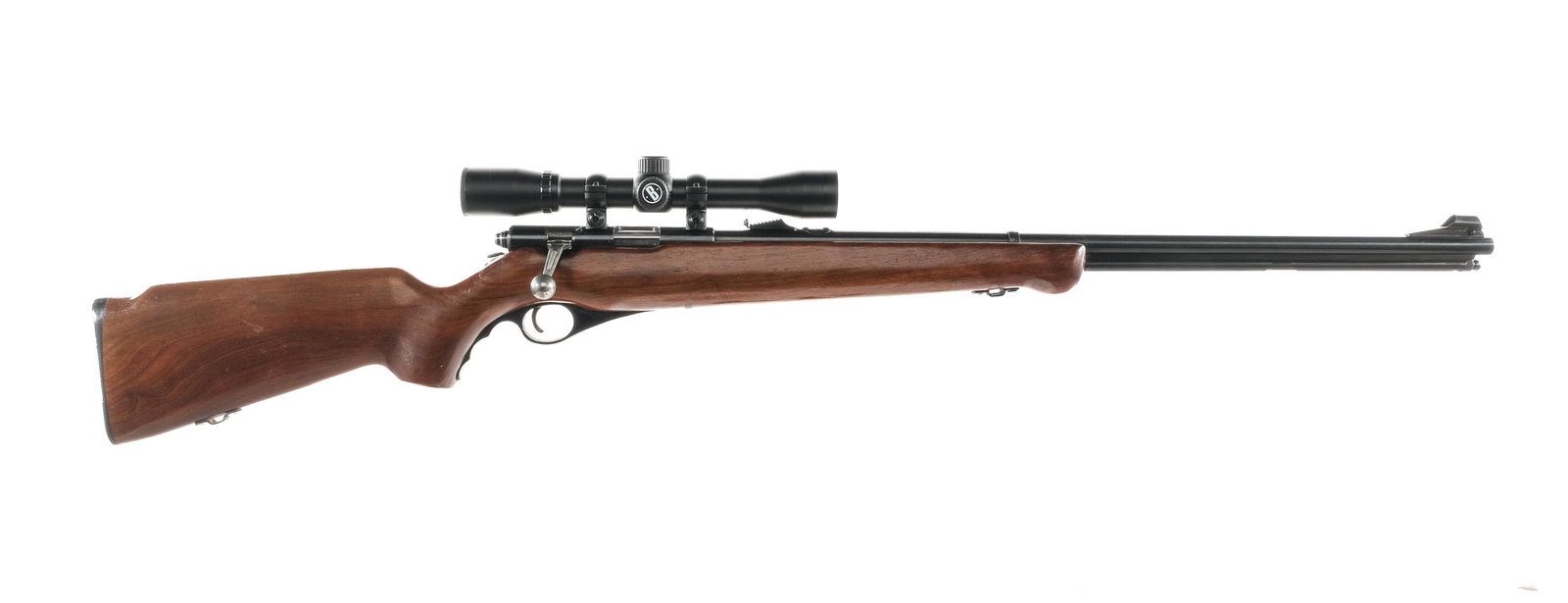 Mossberg 146 B-A .22 Bolt Action Rifle: Description Mossberg Model 146 B-A in .22 Short, Long and Long Rifle with a varied capacity and a 26" barrel. Serrated composite butt plate. Monte Carlo style wood stock. Composite trigger guard. Serr