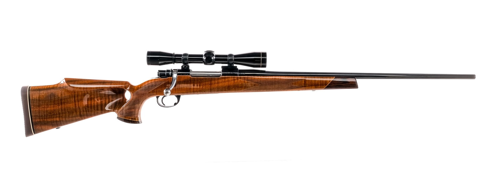 Interarms Mark X .270 Win Bolt Action Rifle: Description Interarms Mark-X in .270 Winchester with a five round capacity and a 24" barrel. Textured rubber butt pad. Checkered thumb hole Monte Carlo style stock and front forend. Blued trigger guar