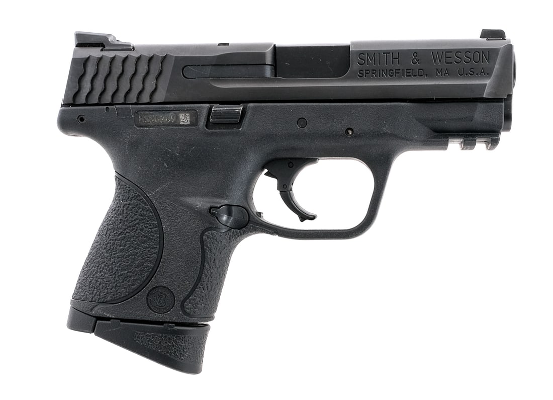 S&W M&P 9c .9mm Semi-Auto Pistol: Description Smith & Wesson M&P 9c chambered in 9mm with a 3.5" barrel and has two, 10 round magazines. One magazine has a pinky extension for a full grip. Black polymer frame with black finished steel
