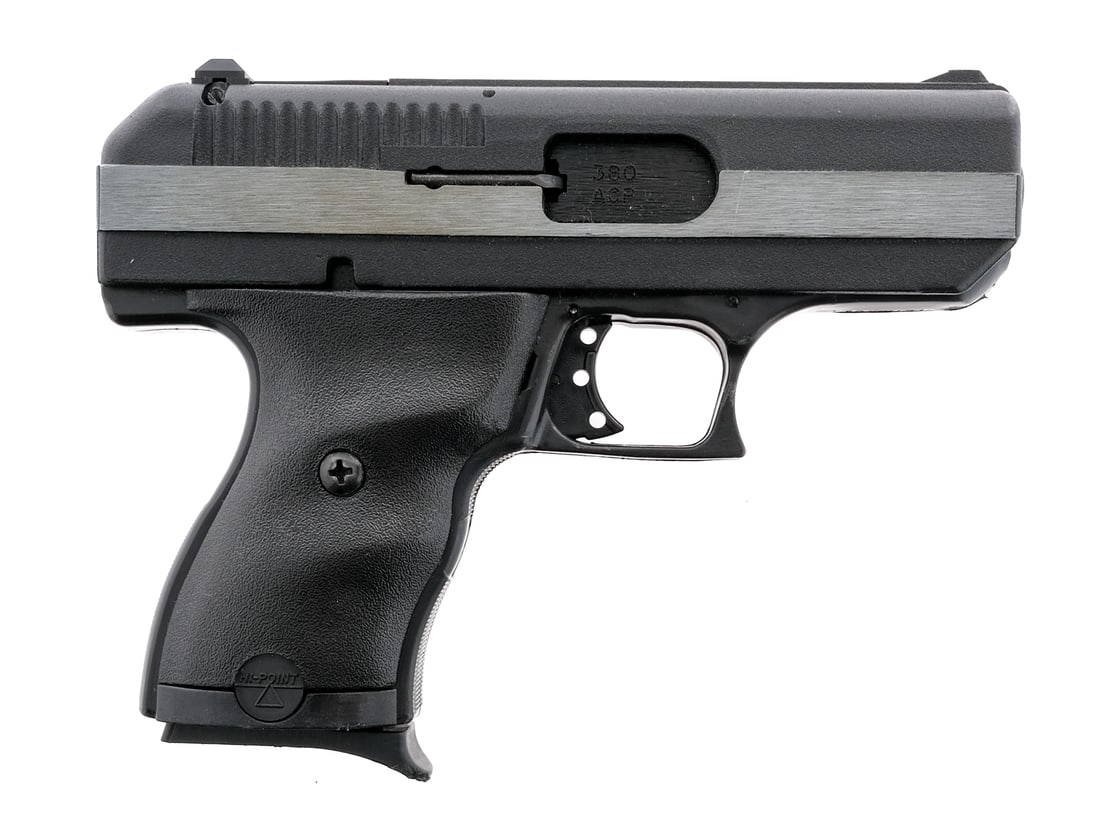 Hi-Point CF380 .380 ACP Semi-Auto Pistol: Description Hi-Point model CF 380 semi-automatic pistol chambered in .380 ACP with a 3.5" barrel and an 8 round magazine. Composite grip plates, frame, trigger and guard. Black and brushed gray metal 