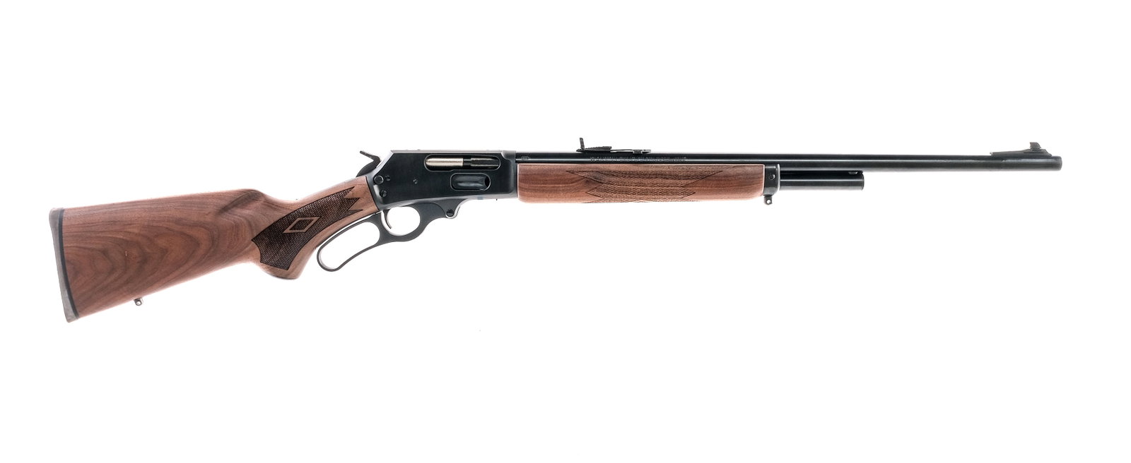 Marlin 1895 .45-70 Lever Action Rifle: Description Marlin 1895 chambered in .45-70 Government with a half tube magazine and a 22" barrel. Blued barrel, magazine tube, frame, hammer, trigger, and lever. The receiver is drilled and tapped fo