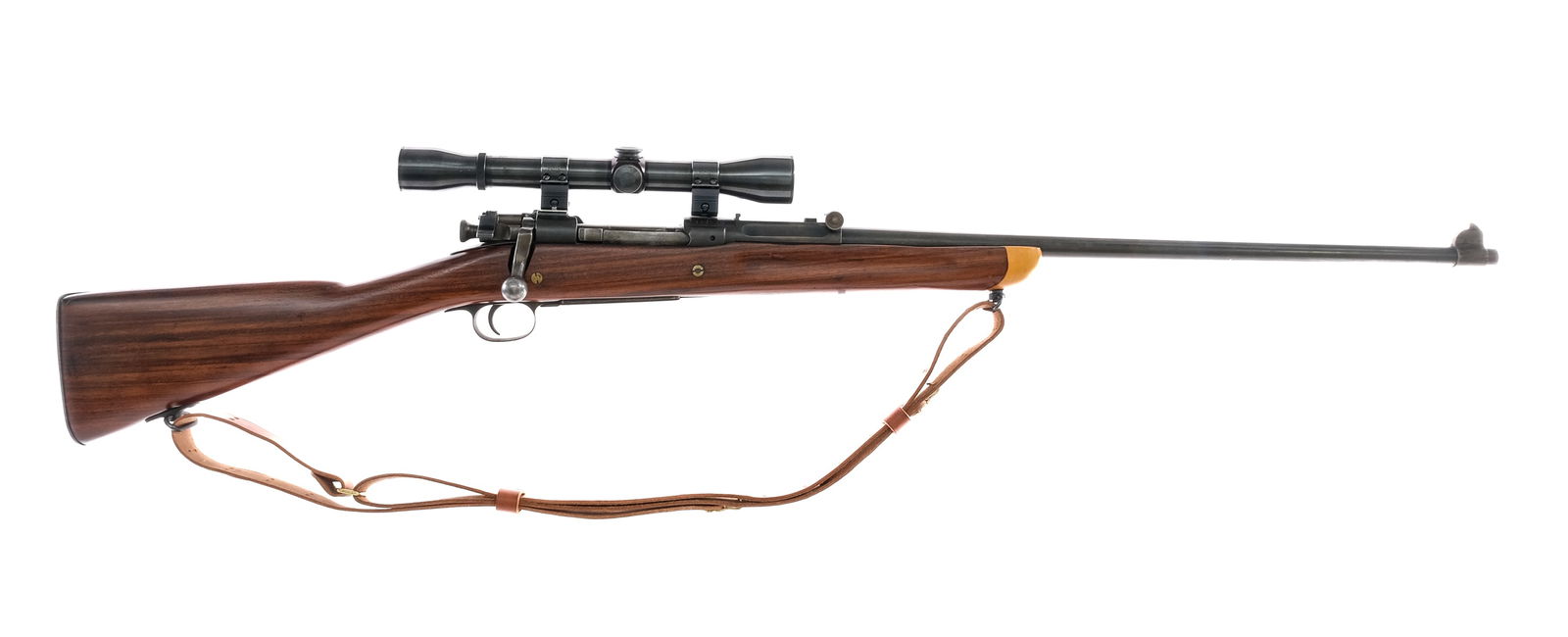 U.S. Springfield 1903 .30-06 Bolt Action Rifle: Description U.S. Springfield Model 1903 in .30-06 with a five round capacity and a 24" barrel. Checkered metal butt plate. Smooth wood stock and front forend. Blued trigger guard, receiver and barrel.