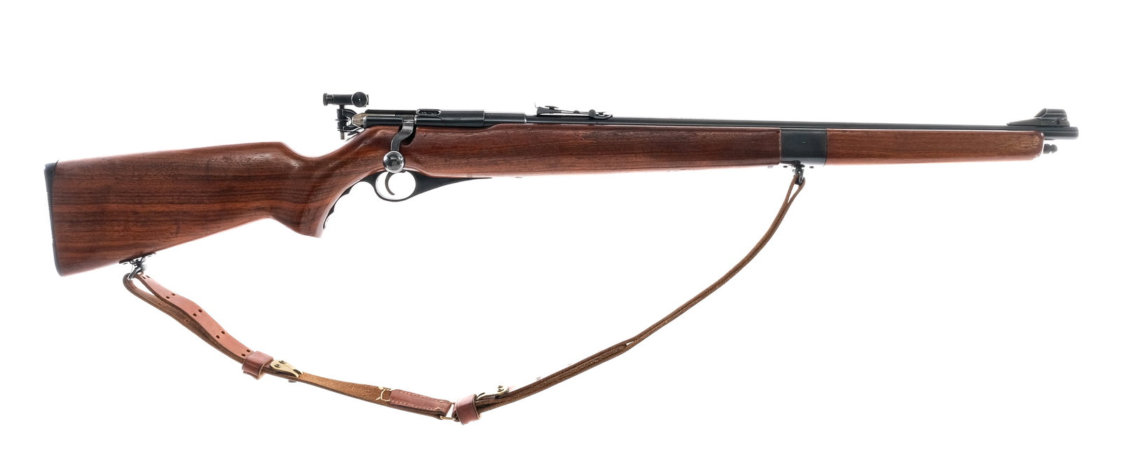 Mossberg 46M-B .22 Cal Bolt Action Rifle: Description Mossberg 46M-B chambered in .22 short, long, and long rifle with a varied capacity magazine tube and a 23" barrel. Blued barrel, magazine tube, receiver, and controls. Case colored bolt ha