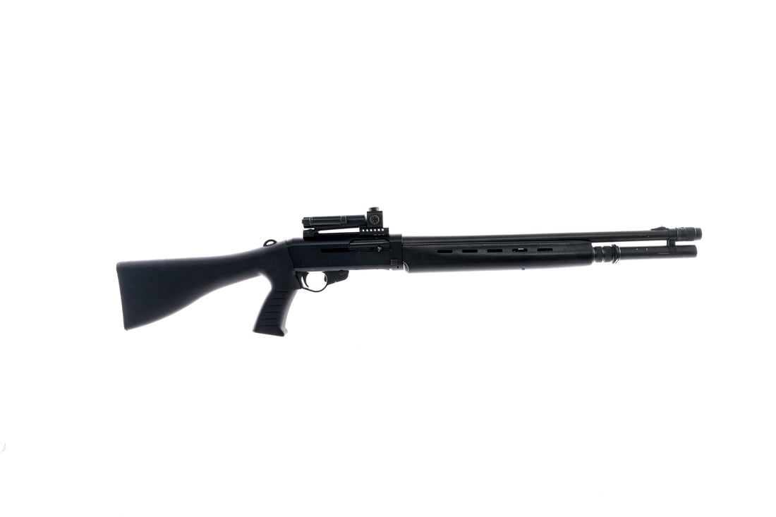 Franchi Law 12Ga Semi Auto Shotgun: Description Franchi Law 12 chambered in 12 gauge for 2 3/4" shells with a eight round tube magazine and a 21" barrel. Blued barrel, magazine tube, operating handle, bolt, and loading gate. Anodized bl