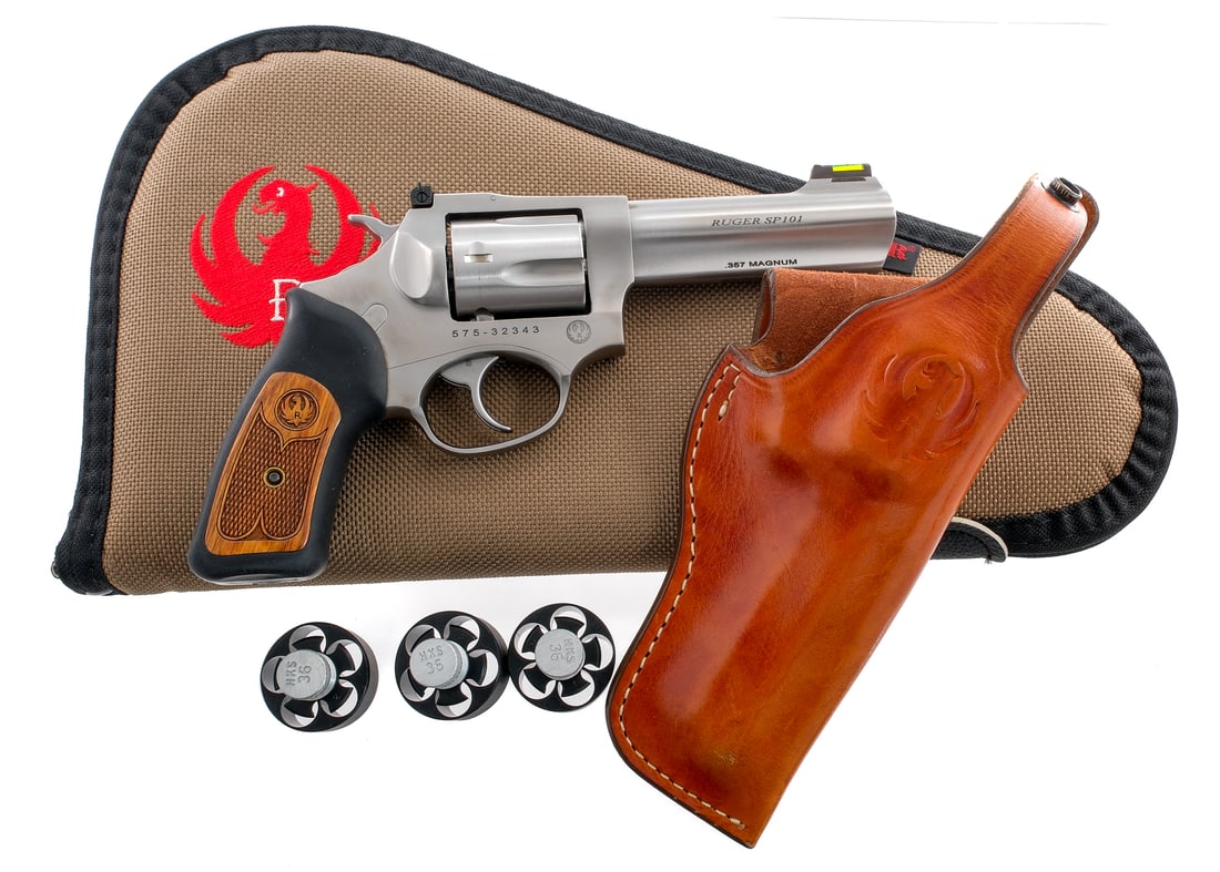 Ruger SP101 .357 Magnum Revolver: Description Ruger SP101 chambered in .357 Magnum with a five-shot cylinder and a 4.20" barrel. Manufactured in 2013 with serial number 575-32343. Satin stainless barrel, frame, fluted cylinder, and co