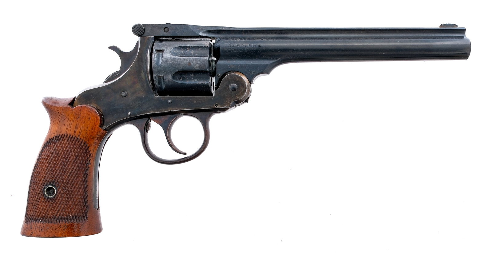 H&R 22 Special .22 LR Top Break Revolver: Description Harrington & Richardson 22 Special chambered in .22 long rifle with a seven-shot cylinder and a 6" barrel. Blued ribbed barrel, frame, fluted cylinder, and controls. Checkered wood grips. 