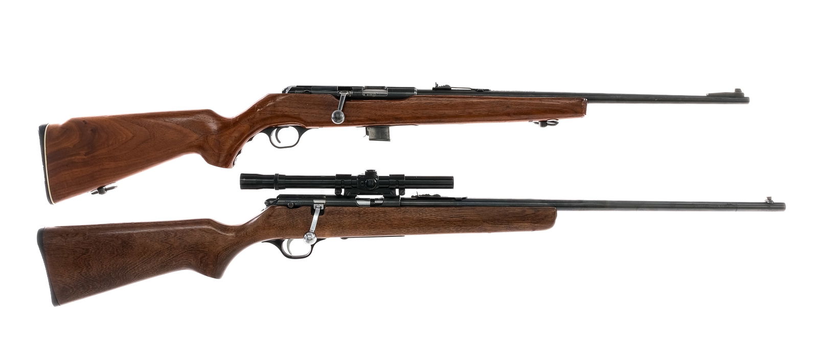 Mossberg / Marlin .22 Cal Lot 2Pcs Bolt Rifle: Description This lot is for two .22 caliber bolt action rifles, the first is a Mossberg model 344 chambered in .22 long rifle only with one removable magazine and a 20" barrel. Blued finish with wood