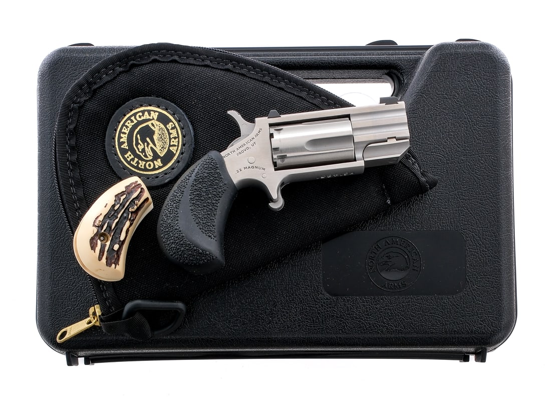 NAA PUG-D .22 Mag Revolver: Description North American Arms PUG-D chambered in .22 magnum with a five-shot cylinder and a 1" barrel. Stainless steel frame, fluted cylinder, and controls. Serrated single action trigger and hammer