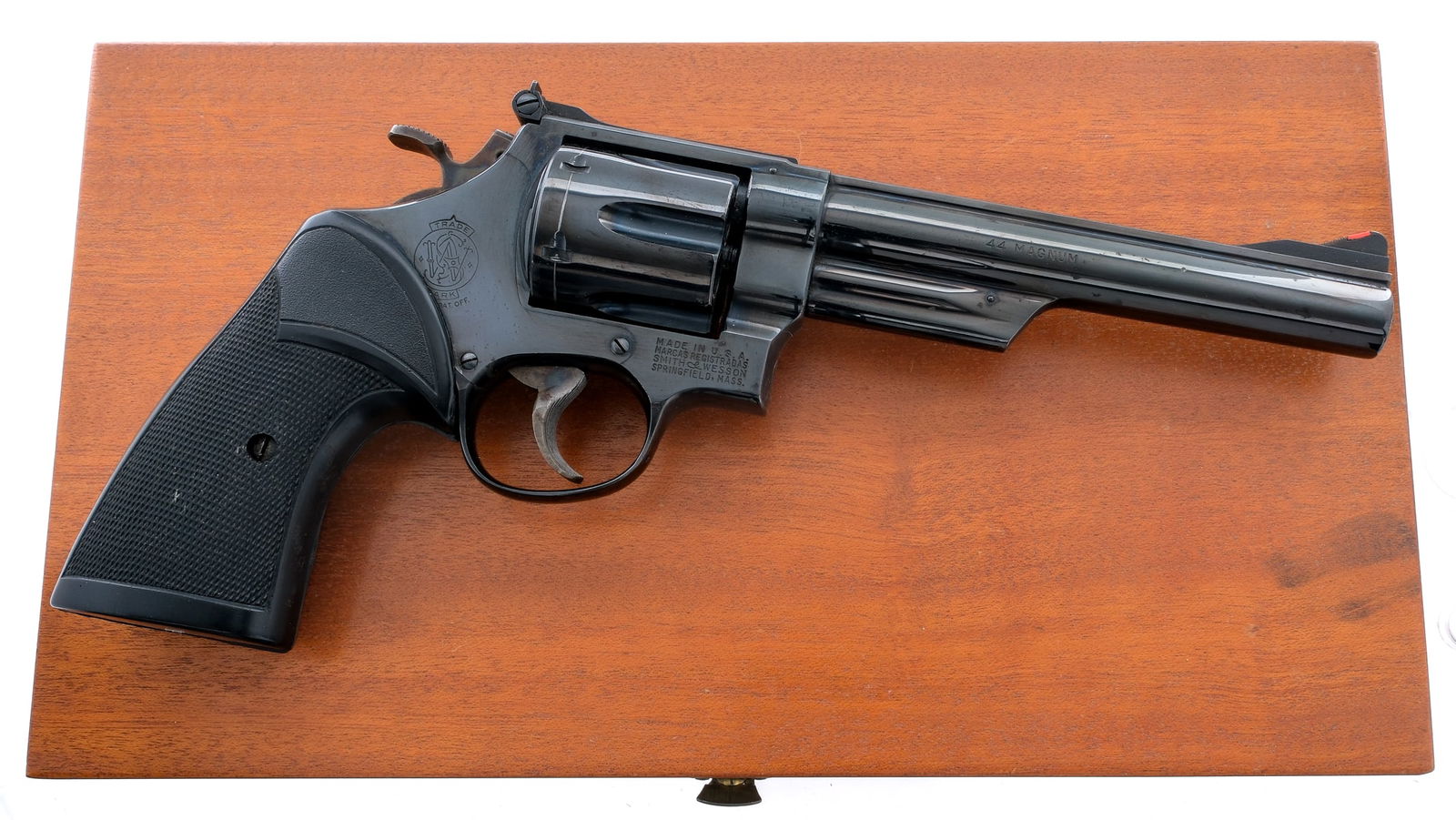 S&W 29-2 .44 Magnum Revolver: Description Smith & Wesson 29-2 chambered in .44 Remington Magnum with a six-shot cylinder and a 6" barrel. Made between 1968 and 1969 with a S prefix serial number of S315276. Blued barrel, frame, fl