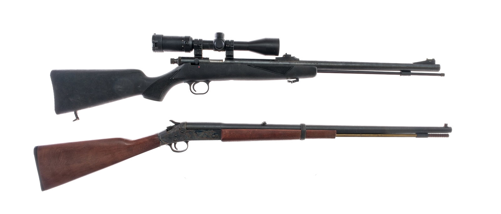 Estate Black Powder Lot 2 Pcs Rifles: Description UPDATE: The H&R Huntsman Per ATF Must ship to a FFL holder. This lot is for two Estate found black powder percussion rifles. Harrington & Richardson Huntsman in .45 caliber with a single r