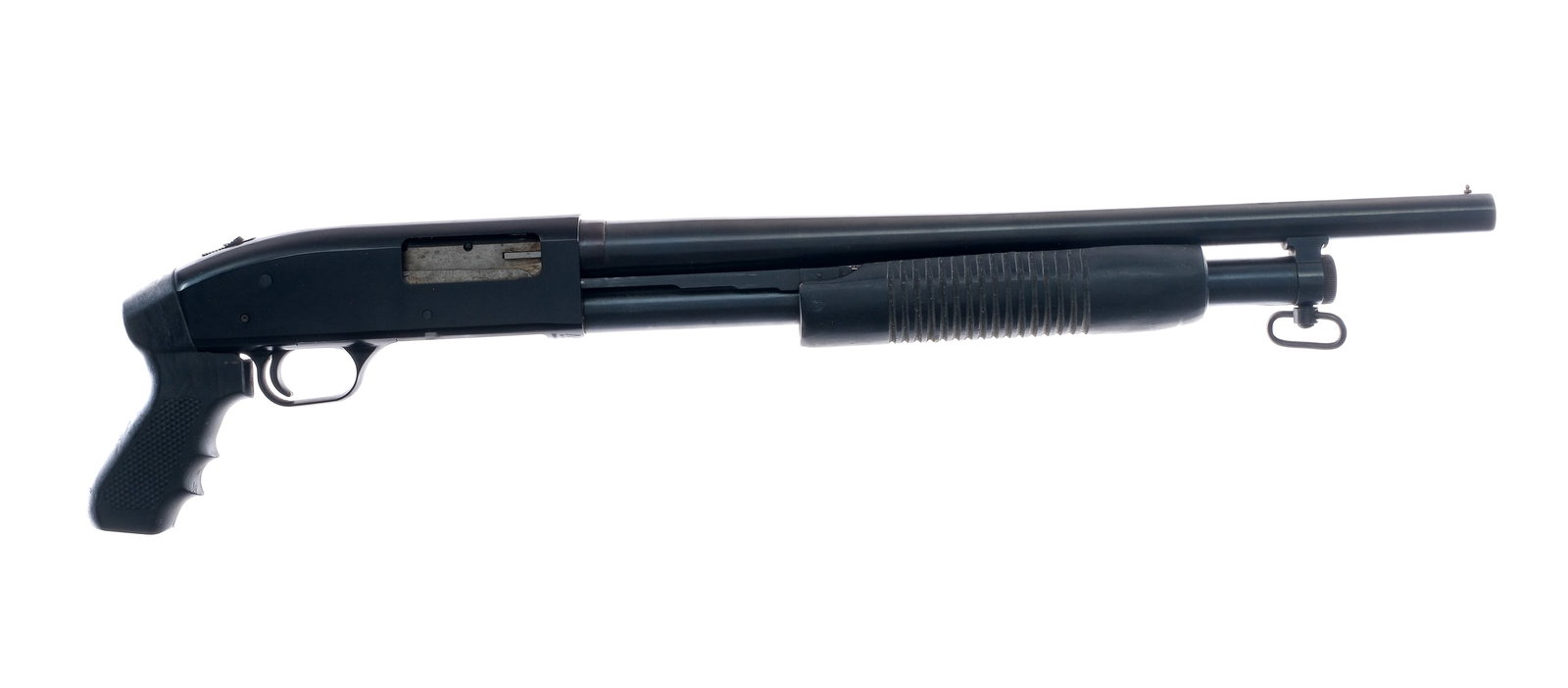 Mossberg 500 ATP 12Ga Pump Action Shotgun: Description Mossberg 500 ATP in 12 gauge with a four round capacity and a 18" barrel. Checkered composite pistol grip. Composite trigger guard. Blued trigger, receiver, magazine tube and barrel. Rear 