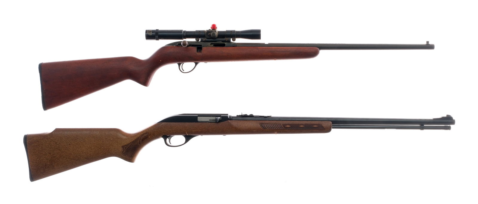 Stevens Marlin Rifles .22 2 Pcs Lot: Description Estate .22 caliber rifle lot with two pieces. Stevens/Savage Model 73 in .22 Short, Long or Long Rifle with a varied capacity and a 23" barrel. Smooth wood stock. Blued receiver and barrel