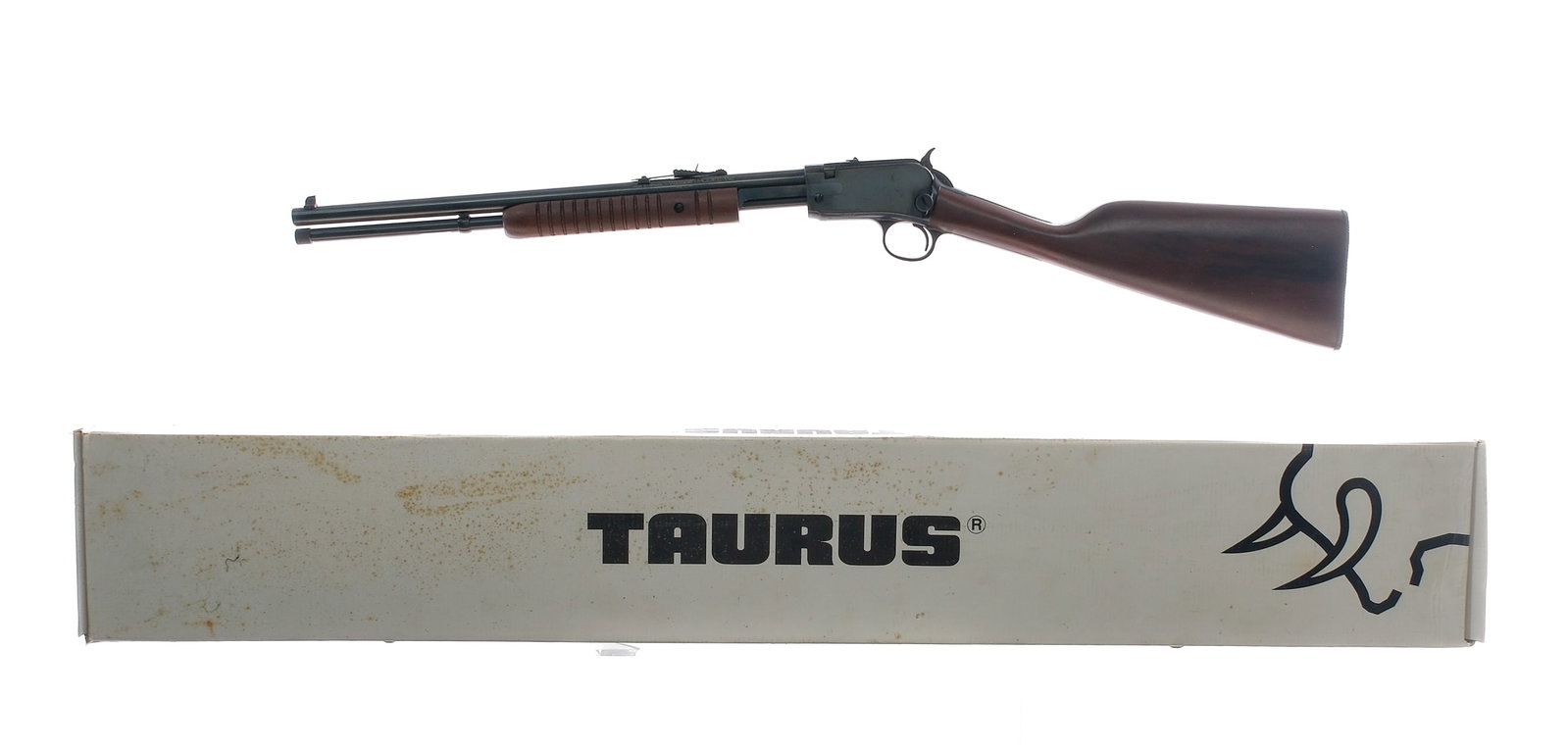Taurus 62 Carbine .22 LR Pump Action Rifle: Description Taurus Model 62 Carbine in .22 Long Rifle with a twelve round capacity and a 16.5" barrel. Made in Brazil and imported by Taurus International Mfg Miami FL. Serrated composite butt plate. 
