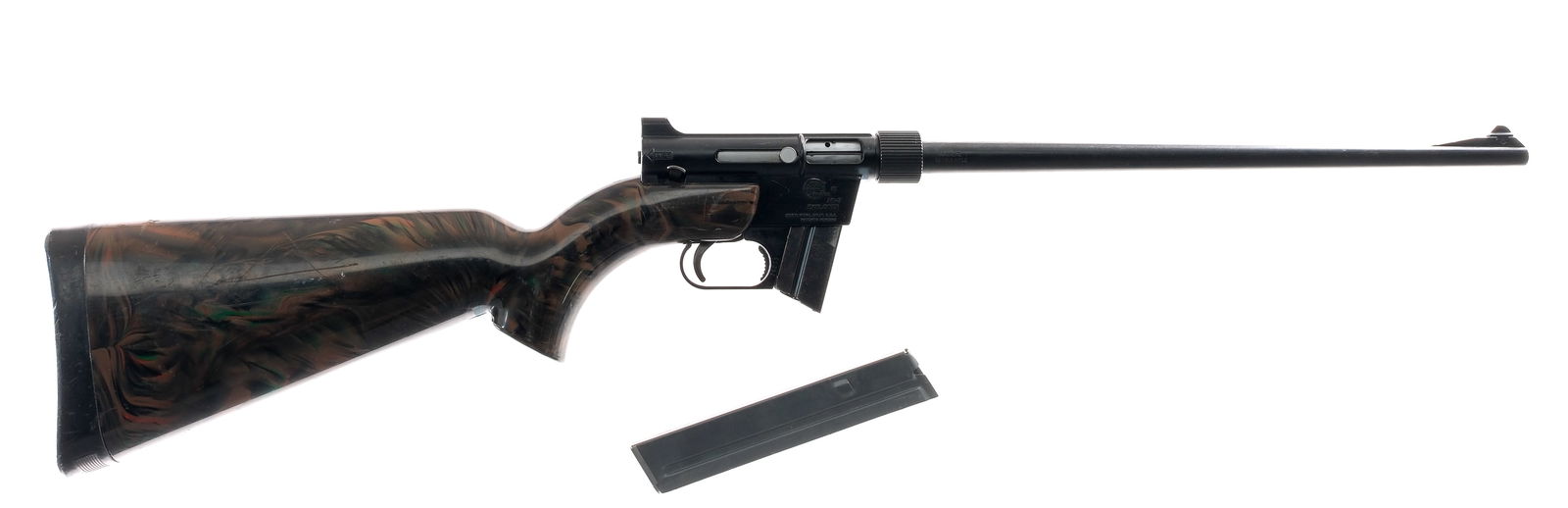 Armalite AR-7 Explorer .22 LR Semi Auto Rifle: Description Armalite AR-7 Explorer in .22 Long Rifle with two removable magazines and a 16" barrel. Serrated composite butt plate. Camouflage pattern composite stock. Black finished metal receiver and