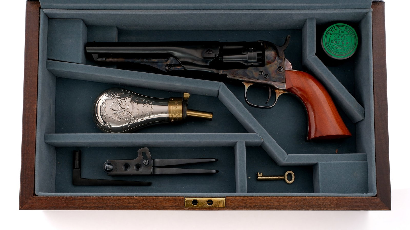 Colt Signature Series .36 1862 Pocket Police: Description Colt authentic Signature Series model of 1862 Pocket Police cap & ball black powder revolver in .36 caliber with a 5 shot capacity. Blued round 5 1/2" barrel and fluted cylinder. Case colo