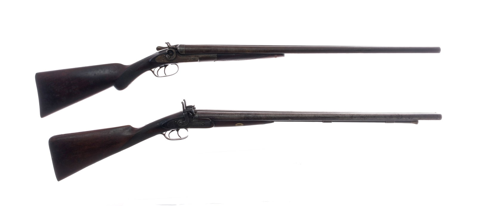 Estate Shotguns 2 Pcs Lot Antique Shotgun: Description Estate shotgun lot with two pieces. Remington Model 1889 in 12 gauge with a two round capacity and a 28" side by side top ribbed barrel. Checkered wood stock and front forend. Finish worn 