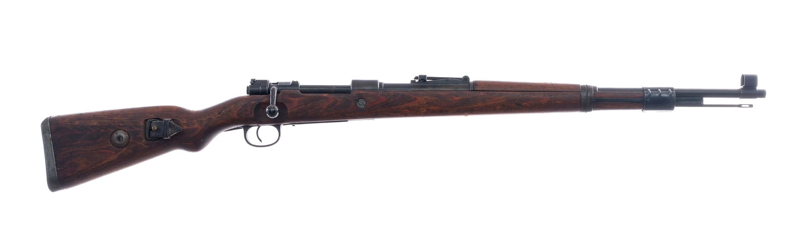 BYF / Mauser K98 8mm Bolt Action Rifle: Description BYF Wartime marked for Mauser K98 in 7.92x57mm (8mm Mauser) with a five round capacity and a 24" barrel. Metal butt plate. Laminated wood stock. Blued trigger guard, trigger, bolt, receive